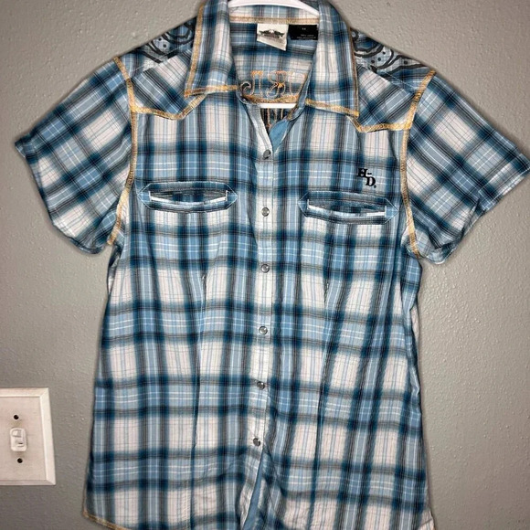 HARLEY DAVIDSON Shirt Women's M Embroidery Button Up - GREAT CONDITION - Picture 4 of 8
